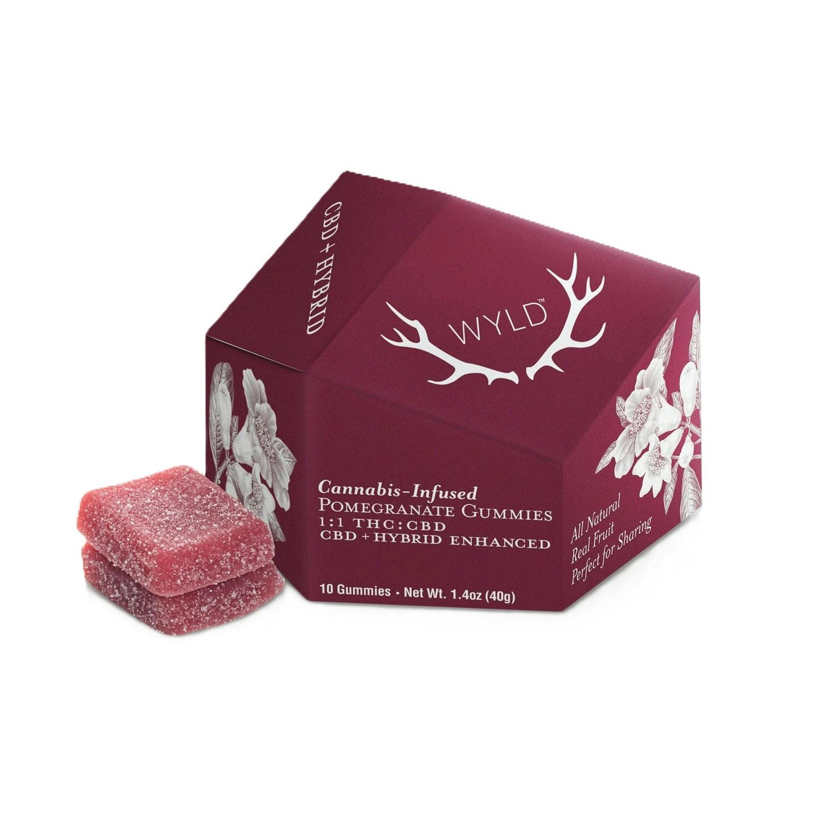 WYLD | POMEGRANATE | 1:1 THC-CBD | HYBRID | 100MG GUMMIES | REC - View 1
