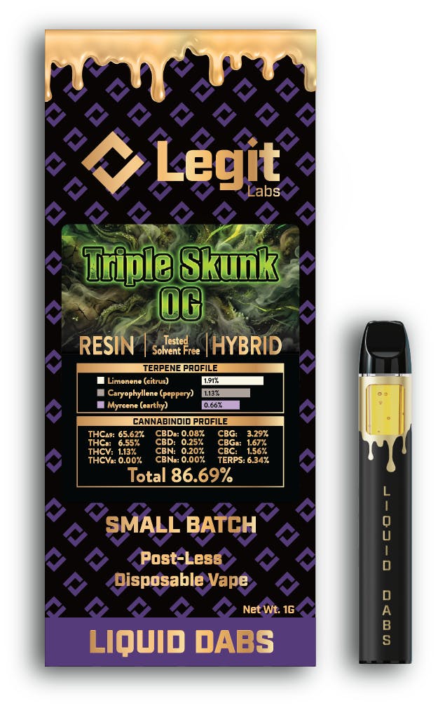 LEGIT LABS | TRIPLE SKUNK OG | HYBRID | DISPOSABLE VAPE | 1G | REC - Main view