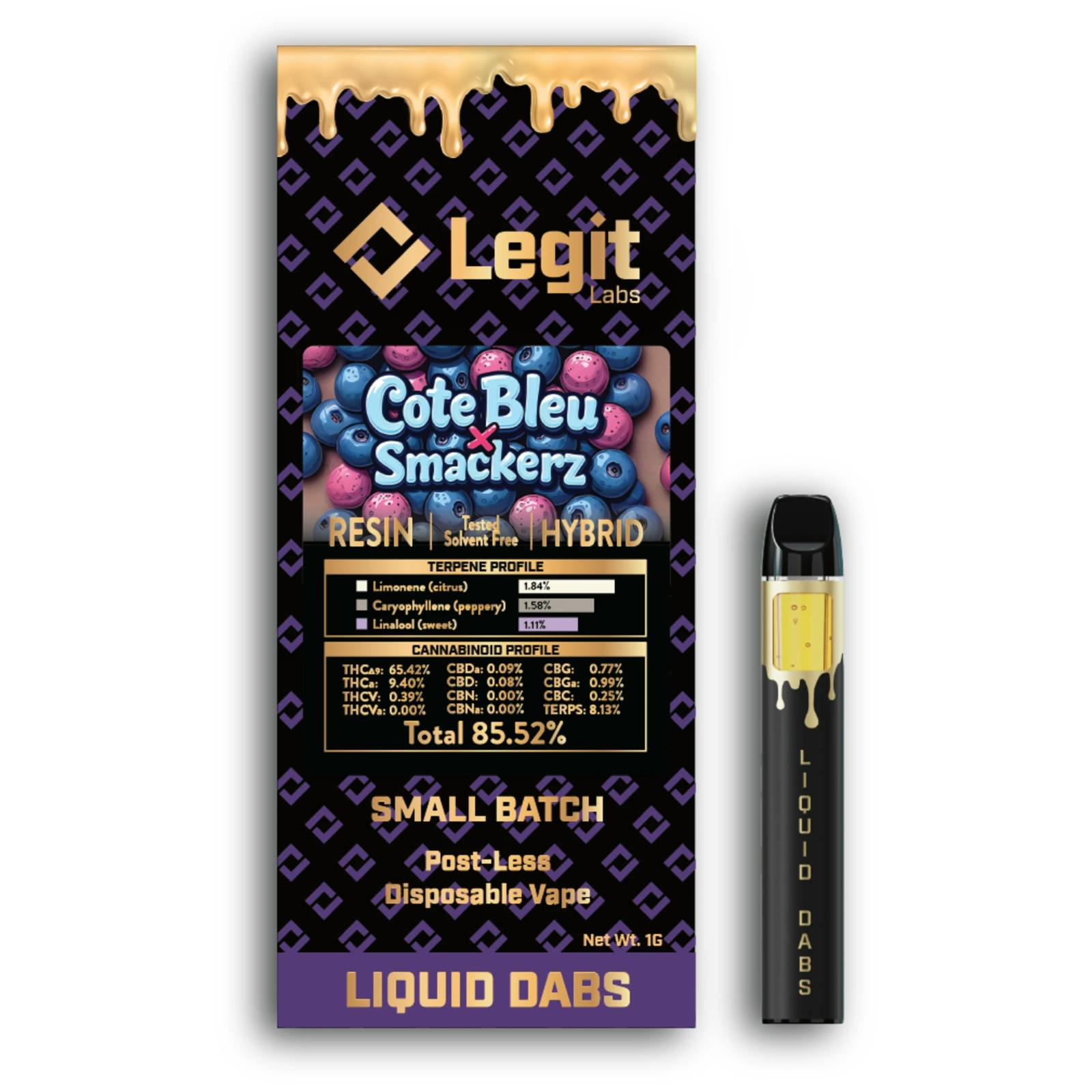 LEGIT LABS | COTE BLEU X SMACKERZ | HYBRID | DISPOSABLE VAPE | 1G | REC - Main view