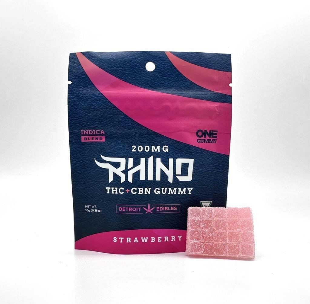Rhino | Strawberry | Indica | 1:1 Gummies | 200MG | REC