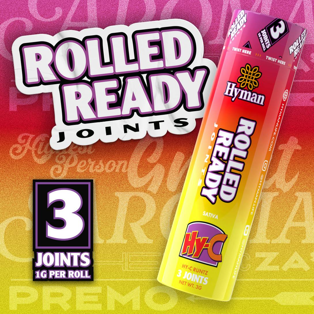 HYMAN | HY-C RUNTZ ROLLED N READY | SATIVA | PRE-ROLL 3 PK | 3G | REC - Main view