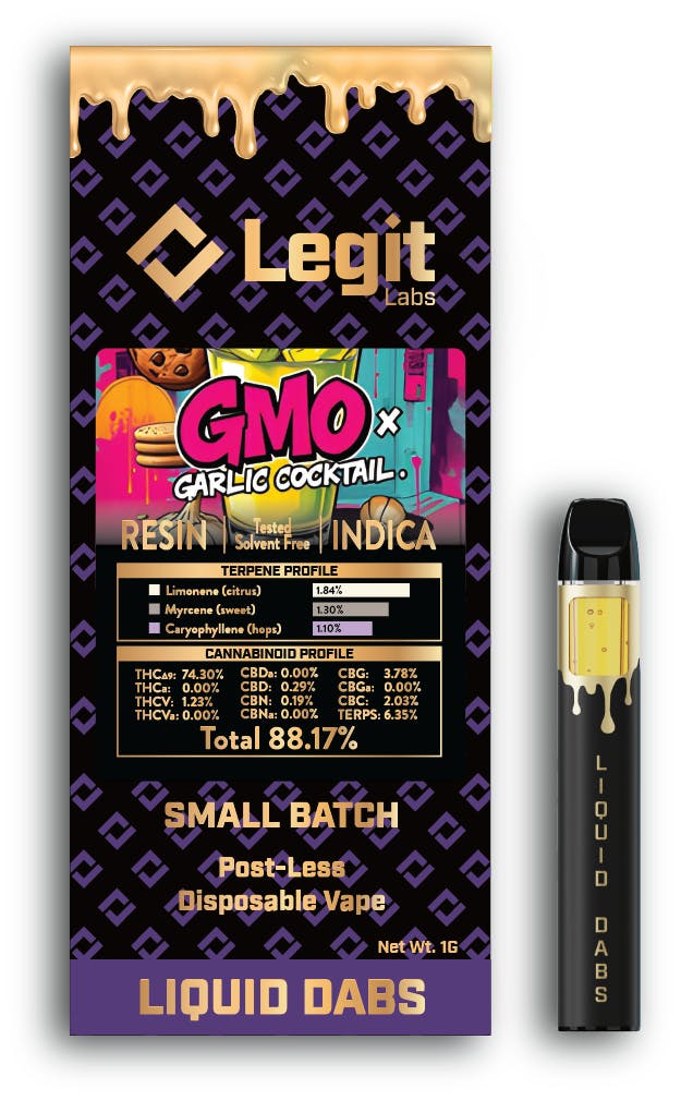LEGIT LABS | GMO X GARLIC COCKTAIL | INDICA | DISPOSABLE VAPE | 1G | REC - Main view