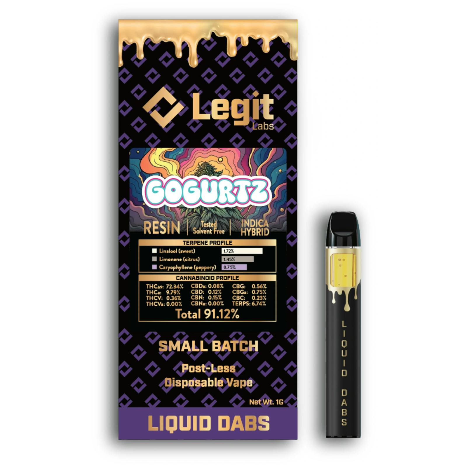 LEGIT LABS | GOGURTZ | INDICA | DISPOSABLE VAPE | 1G | REC - Main view