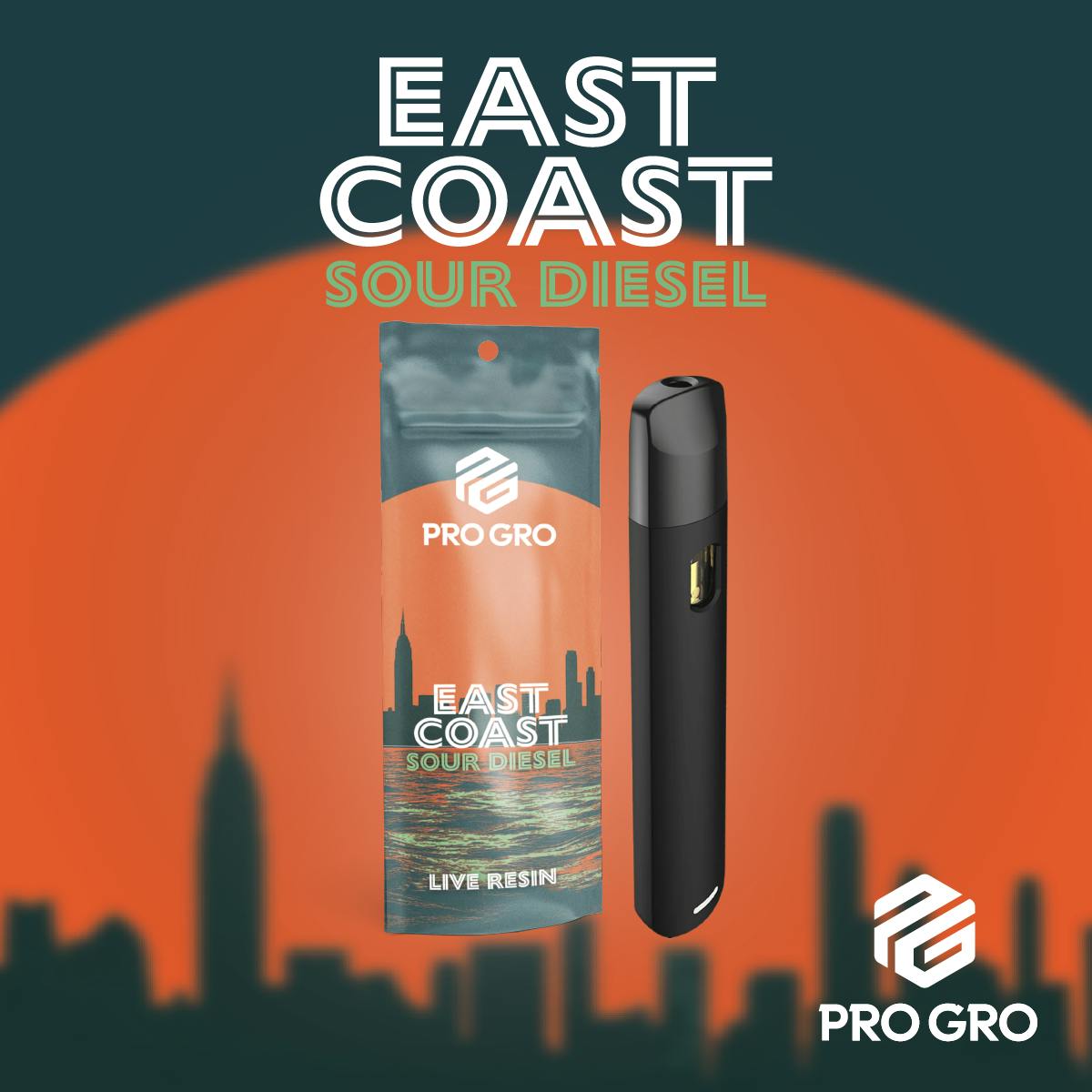 PRO GRO | EAST COAST SOUR DIESEL | SATIVA | DISPOSABLE VAPE | 1G | MED - Main view
