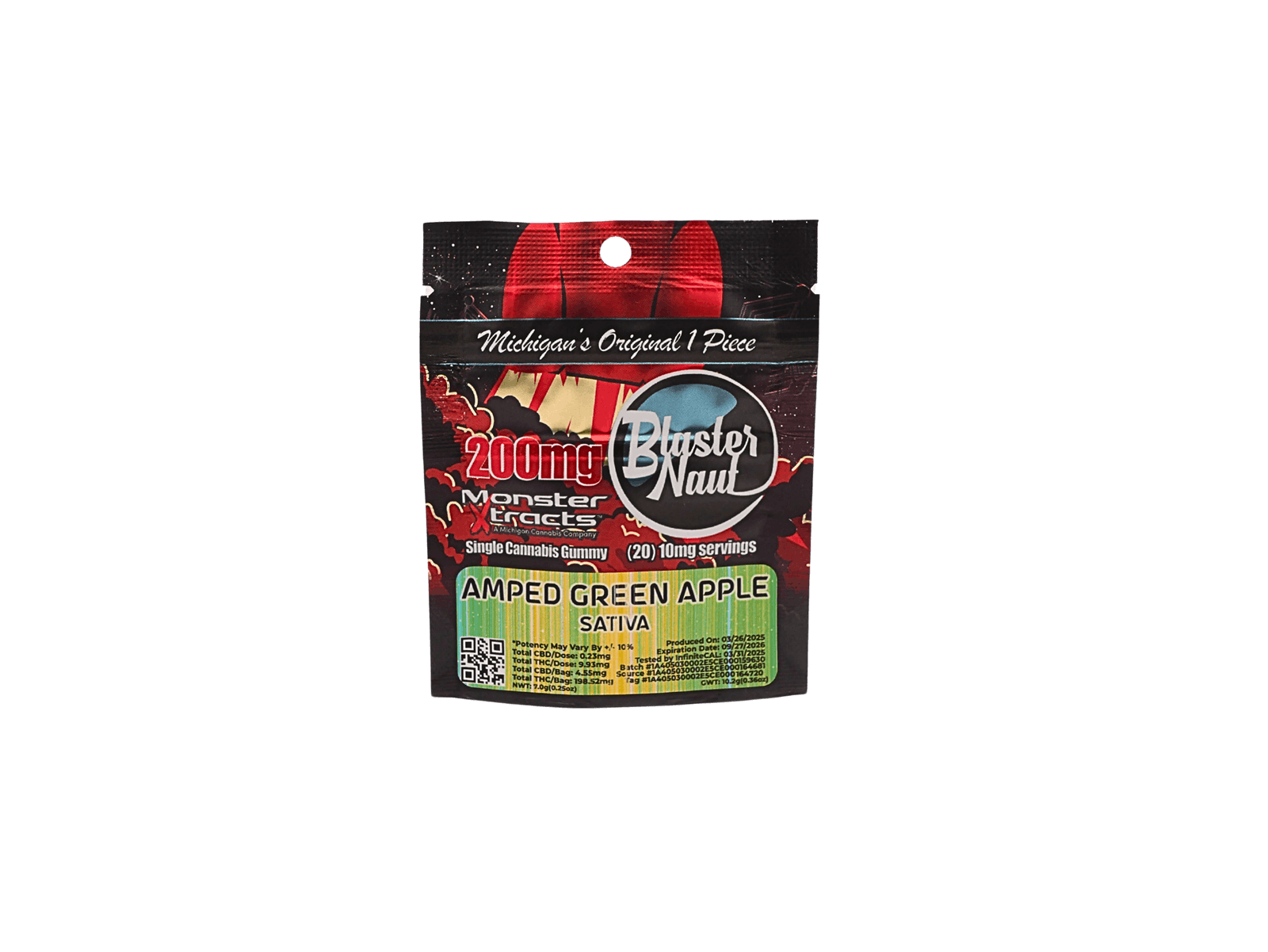 BLASTER NAUT | AMPED GREEN APPLE | SATIVA | GUMMIES | 200MG | REC - Main view