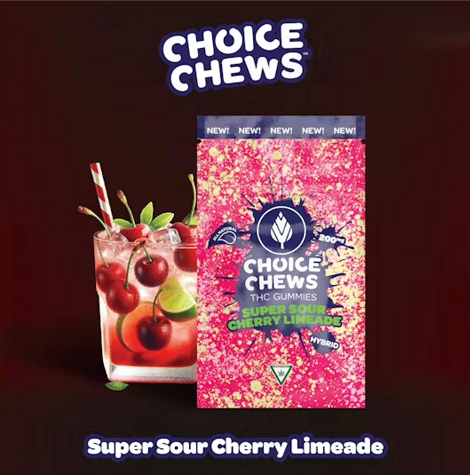 CHOICE | SUPER SOUR CHERRY LIMEADE | HYBRID | GUMMIES | 200MG | REC - Main view