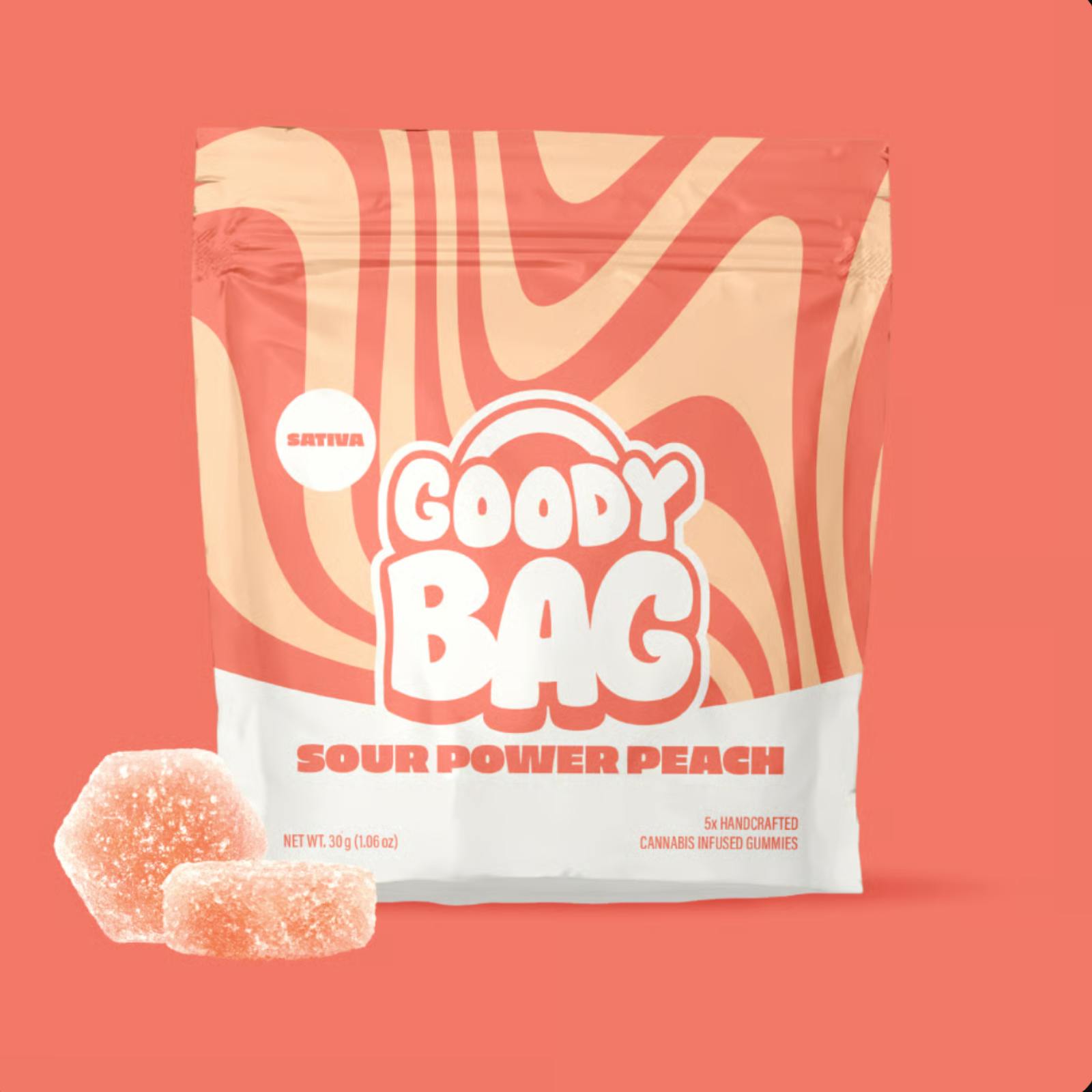 GOODY BAG | SOUR PEACH | SATIVA | GUMMIES | 200MG | REC - Main view