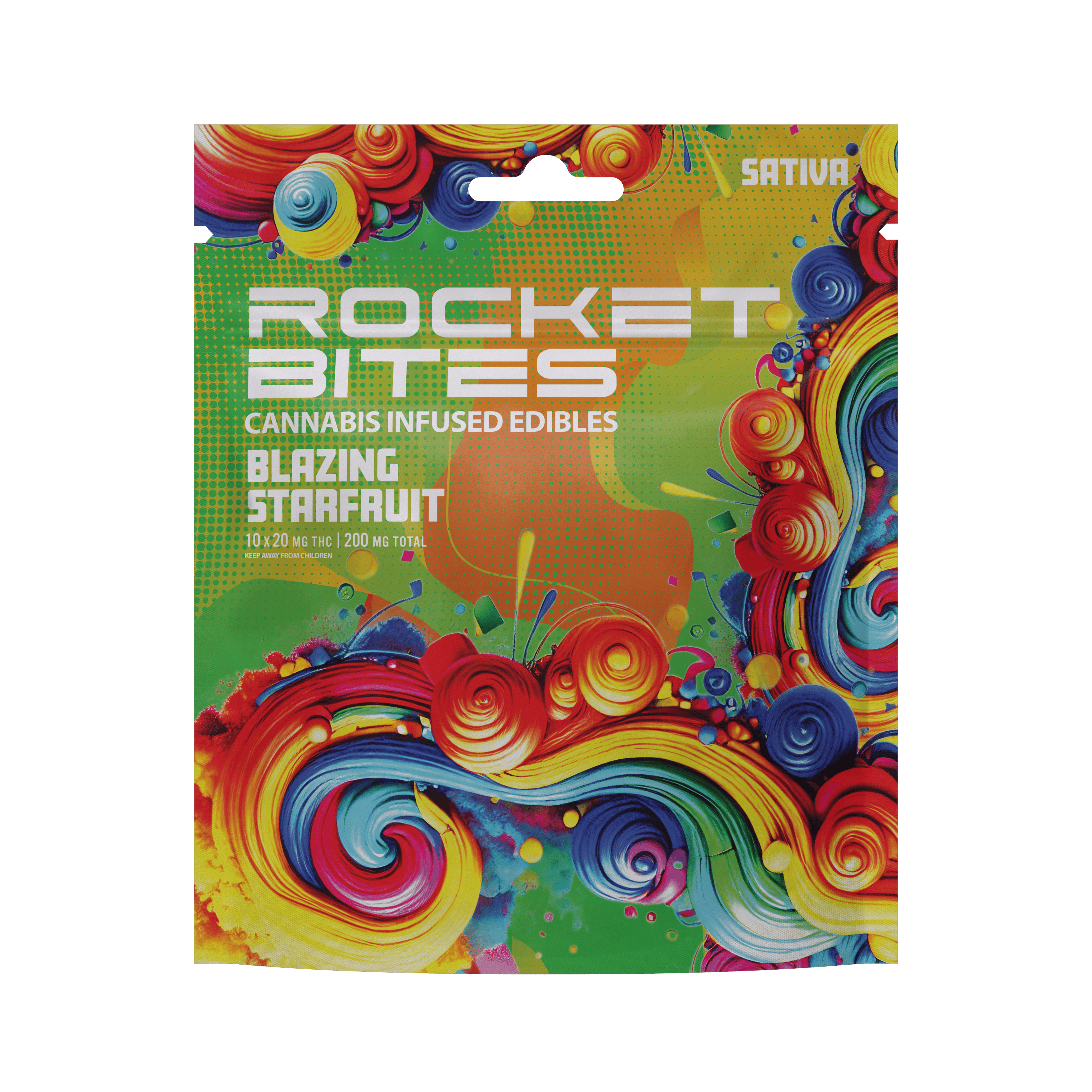 ROCKET BITES | BLAZING STARFRUIT | SATIVA | GUMMIES | 200MG | REC - Main view