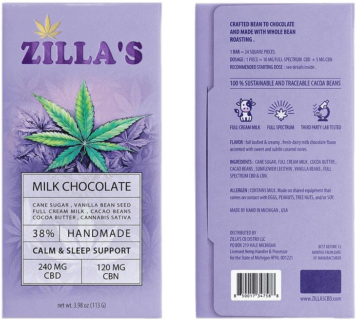 ZILLA'S | CALM & SLEEP MILK CHOCOLATE | 240MG CBD : 120MG CBN - Main view