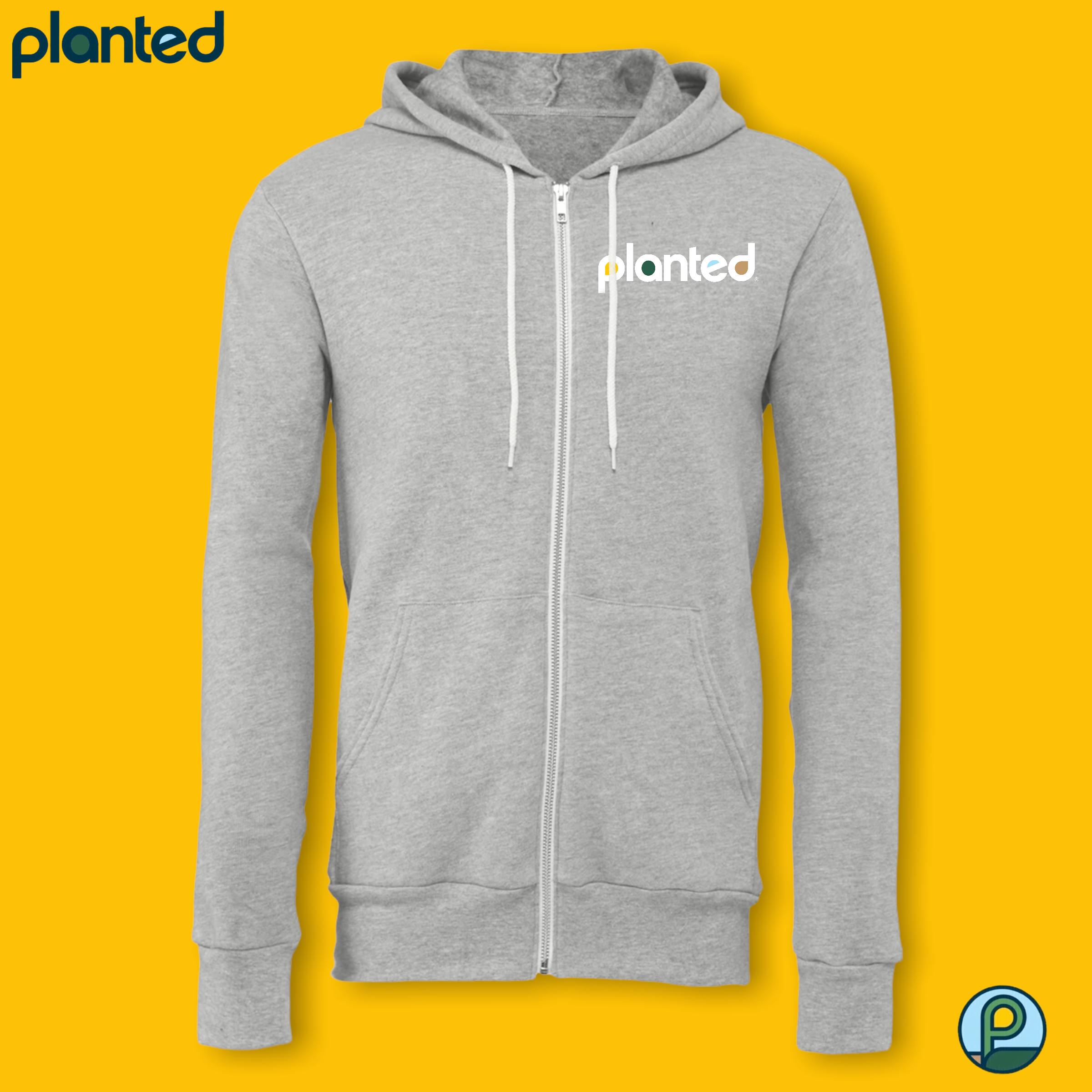 Grey Zip Up Sweatshirt with Planted Logo | M - Main view