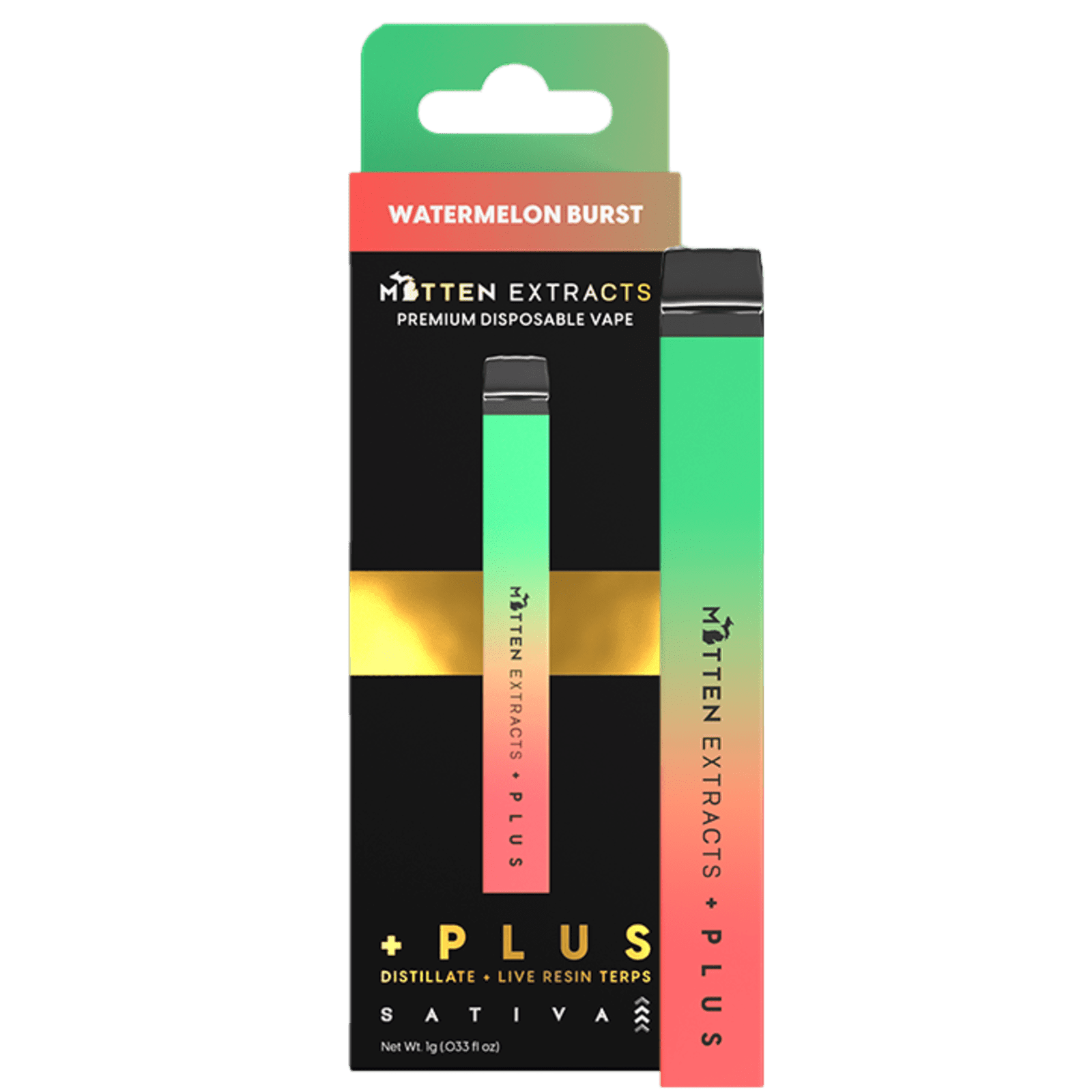 Mitten | Watermelon Burst | Sativa | 1G Disposable Vape Pen | REC - Main view