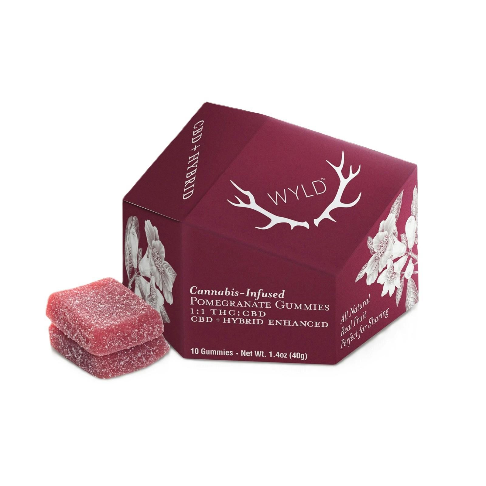 WYLD | POMEGRANATE | 1:1 THC-CBD | HYBRID | 100MG GUMMIES | REC - Main view