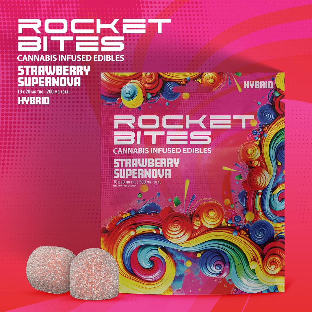 ROCKET | ROCKET BITES STRAWBERRY SUPERNOVA | HYBRID | GUMMIES | 200MG | REC - Main view