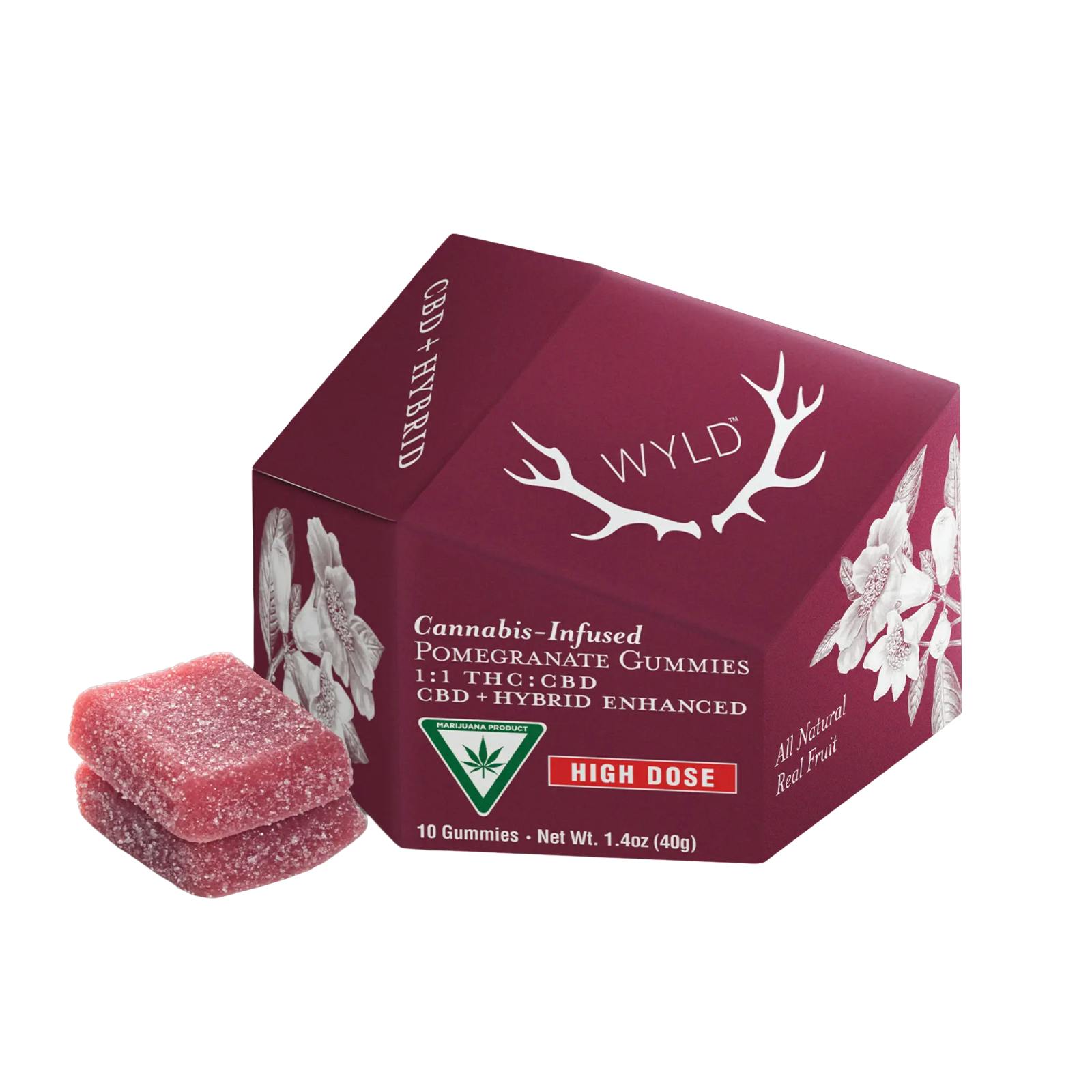 WYLD | POMEGRANATE | HYBRID  | GUMMIES | 200MG:200MG | REC - Main view
