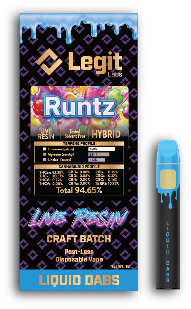 LEGIT LABS | RUNTZ | HYBRID | DISPOSABLE VAPE | 1G | REC - Main view