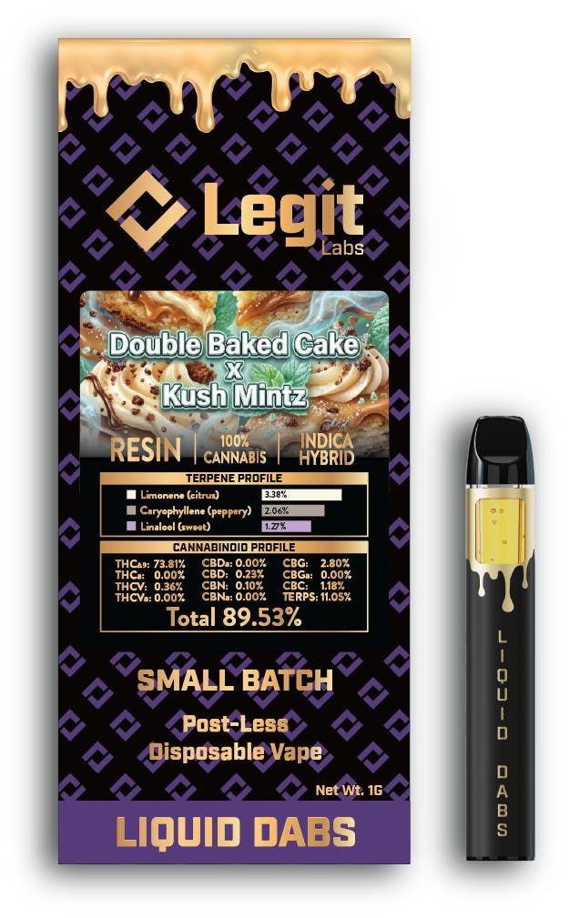 LEGIT LABS | DOUBLE BAKED CAKE X KUSH MINTZ | HYBRID | DISPOSABLE VAPE | 1G | REC - Main view