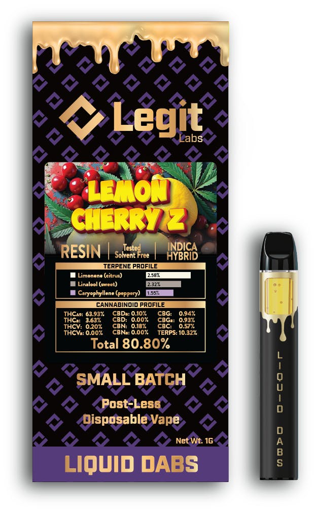 LEGIT LABS | LEMON CHERRY Z | HYBRID | DISPOSABLE VAPE | 1G | REC - Main view