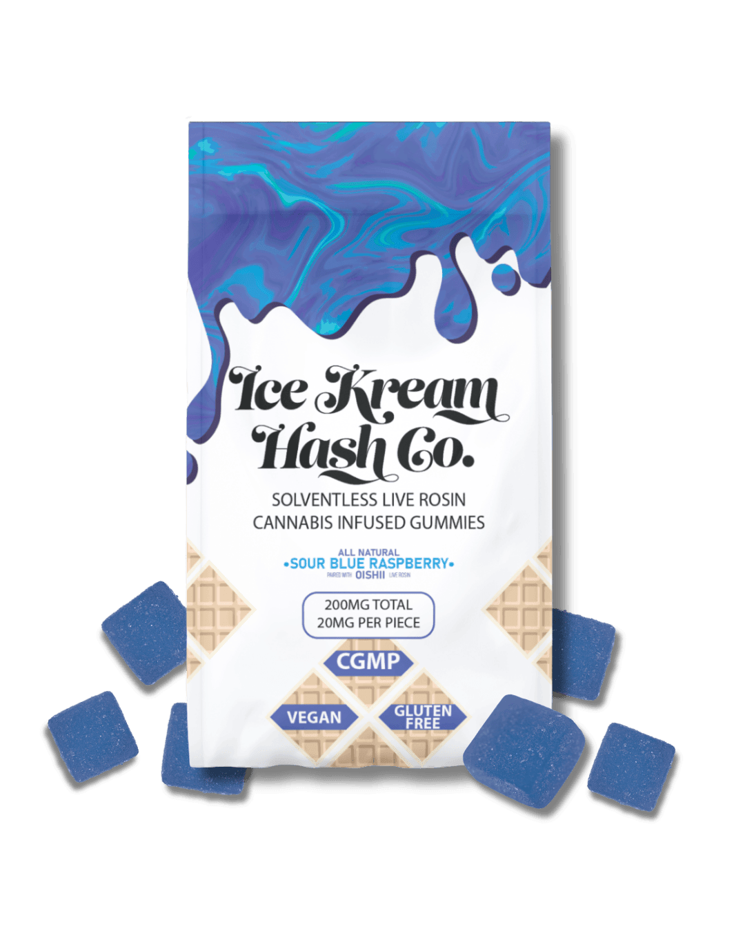 ICE KREAM HASH CO. | SOUR BLUE RASPBERRY | HYBRID | LIVE ROSIN GUMMY | 200MG | REC - Main view